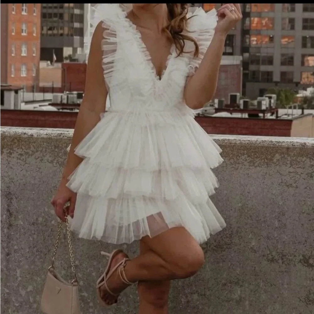 Mabel White Layered Mini Dress - Picture 1 of 2